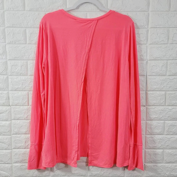 GapFit Women's Back Wrap Crew Neck Tee Shirt Long Sleeve Coral Size XL - Picture 4 of 5